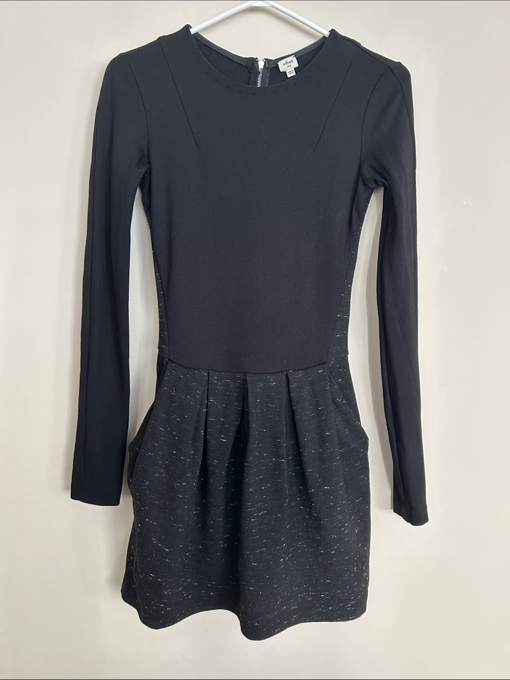 Wilfred Black Long-Sleeve Pleated Waist Dress, Size 0
